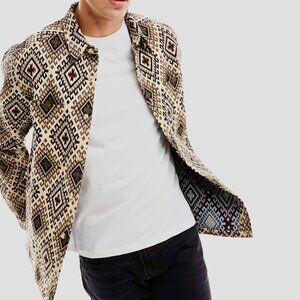 ASOS Design Aztec Print Shacket Shirt Jacket mens Small Oversized Boho